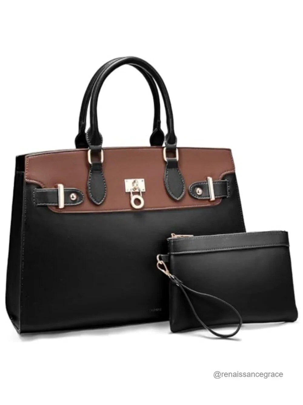 Large Satchel Purse Women Vegan Leather Structured Top Handle Bag Shoulder Work